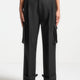 Tailored Pleated Cargo Trousers in Black