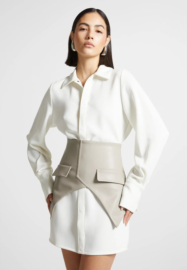Corset Shirt Dress - White/Beige