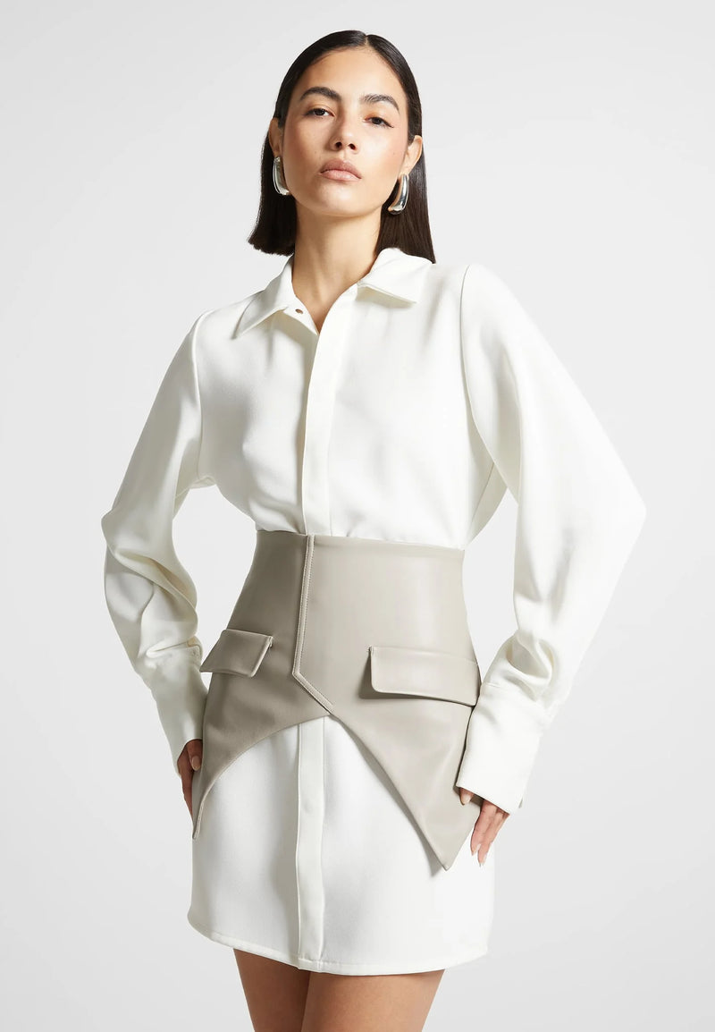 Corset Shirt Dress - White/Beige