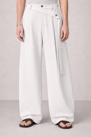 Caspian Relax Fit loose Elastic Waist Straight Leg Pleated Pants