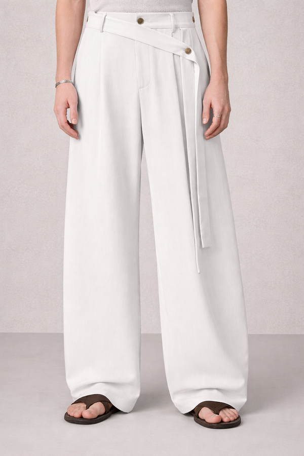 Caspian Relax Fit loose Elastic Waist Straight Leg Pleated Pants
