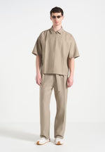 Relaxed Fit Belted Tailored Trousers in Beige