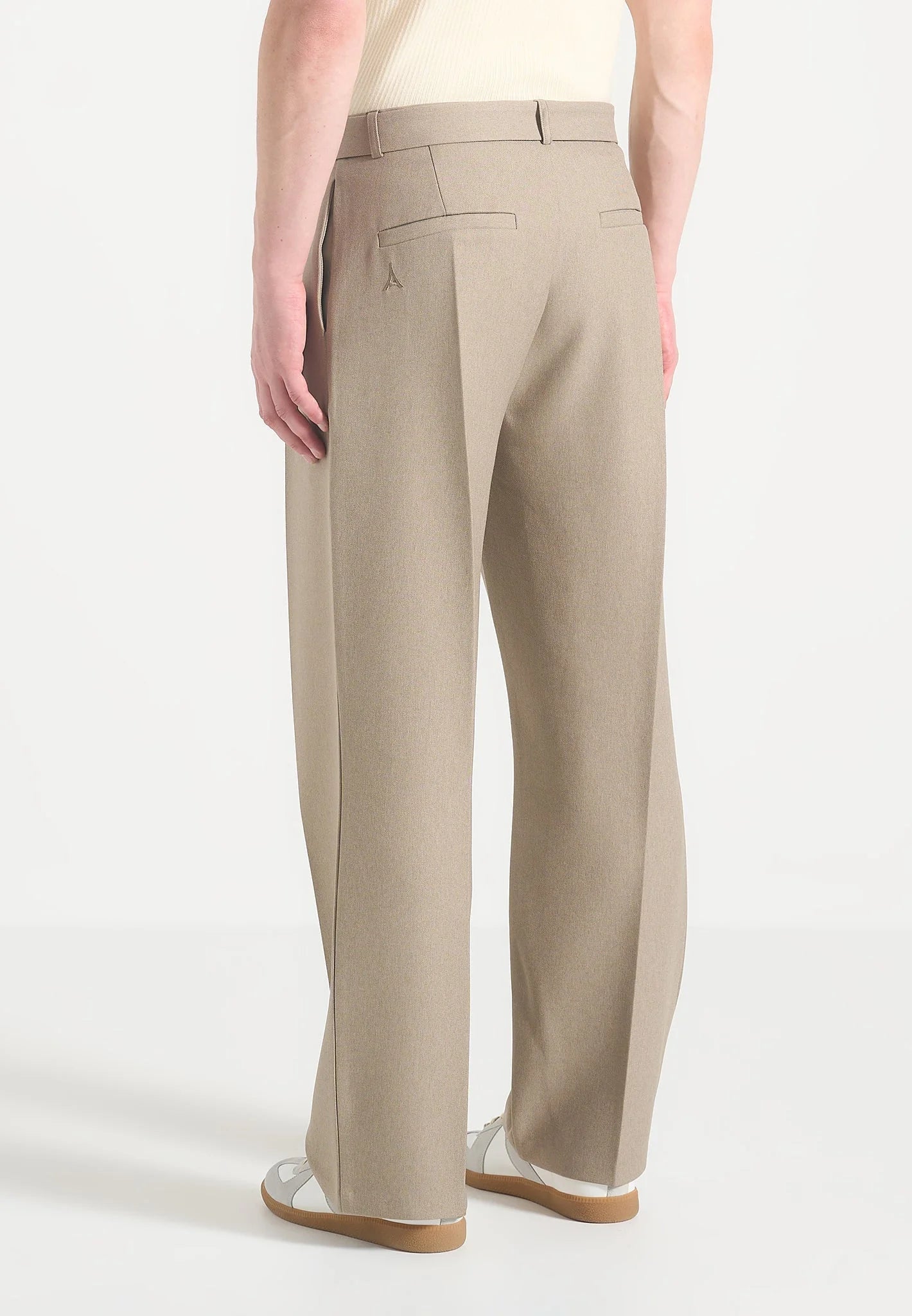 Relaxed Fit Belted Tailored Trousers in Beige