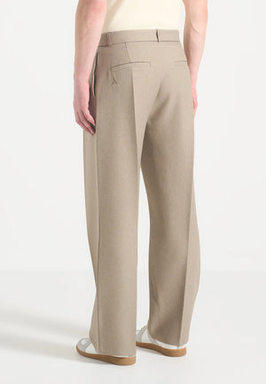 Relaxed Fit Belted Tailored Trousers in Beige