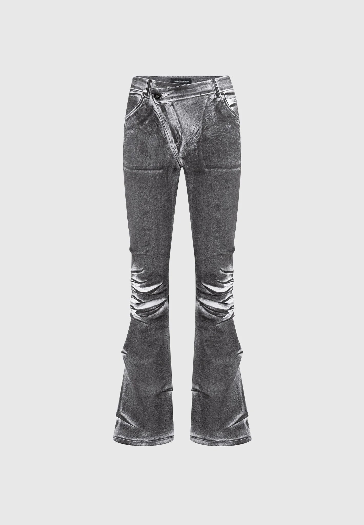 Oil Print Tacked Fit and Flare Jeans - White/Grey