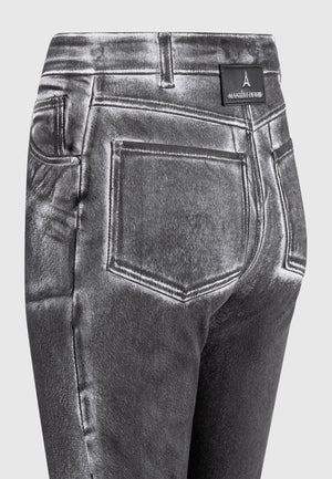 Oil Print Tacked Fit and Flare Jeans - White/Grey