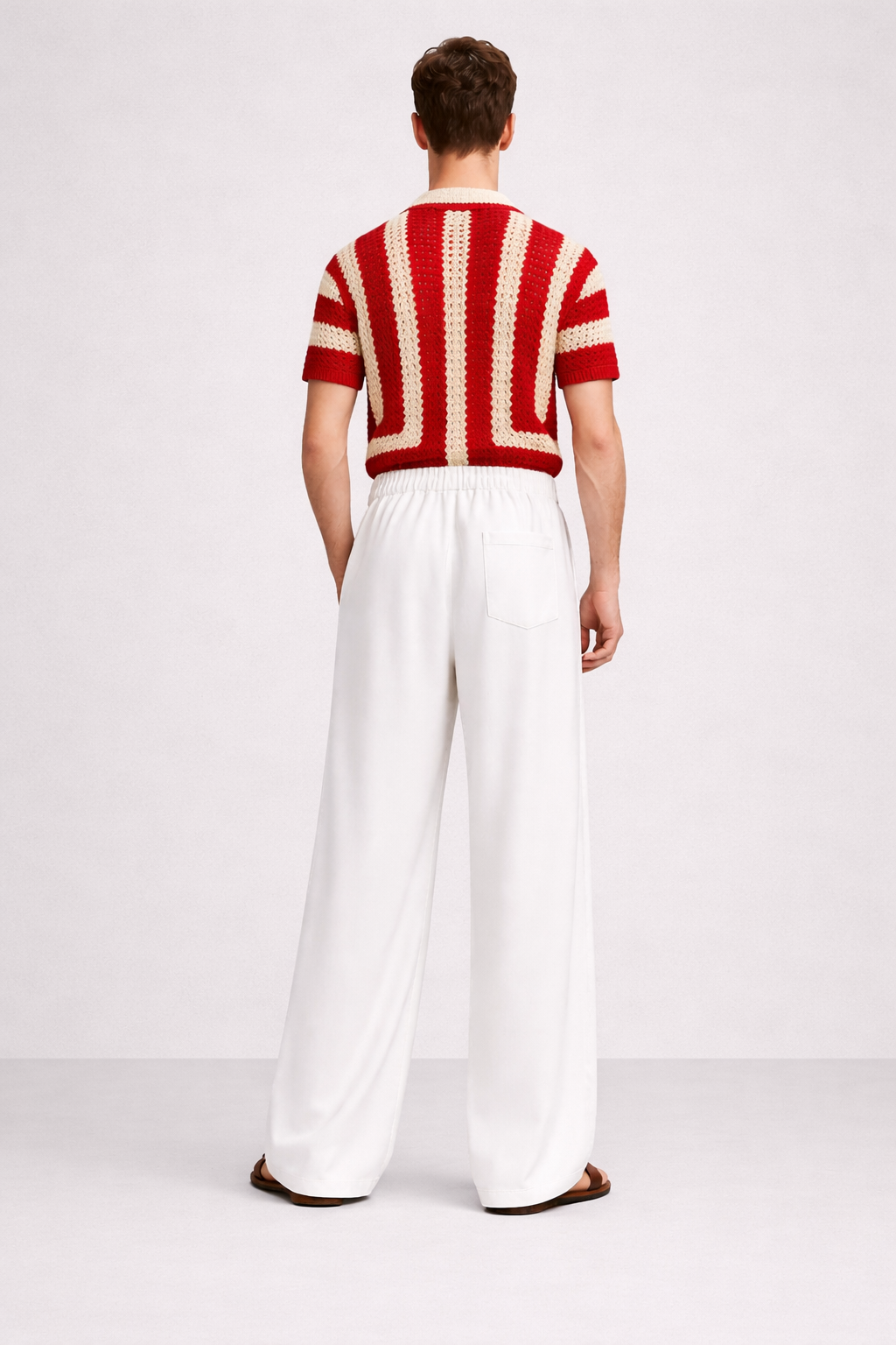Caspian Relax Fit loose Elastic Waist Straight Leg Pleated Pants