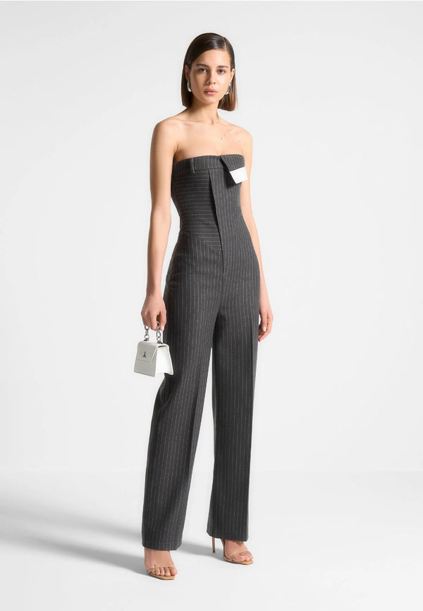 Tailored Pinstripe Jumpsuit in Grey
