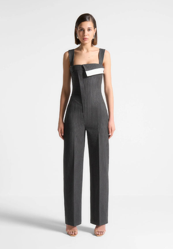 Tailored Pinstripe Jumpsuit in Grey