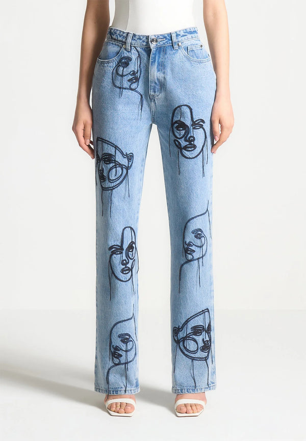 Line Art Straight Leg Jeans in Mid Blue