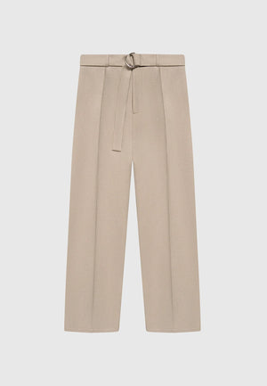 Relaxed Fit Belted Tailored Trousers in Beige