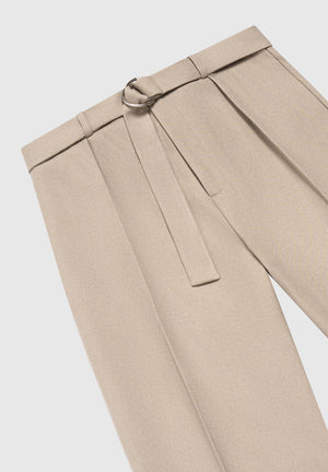 Relaxed Fit Belted Tailored Trousers in Beige