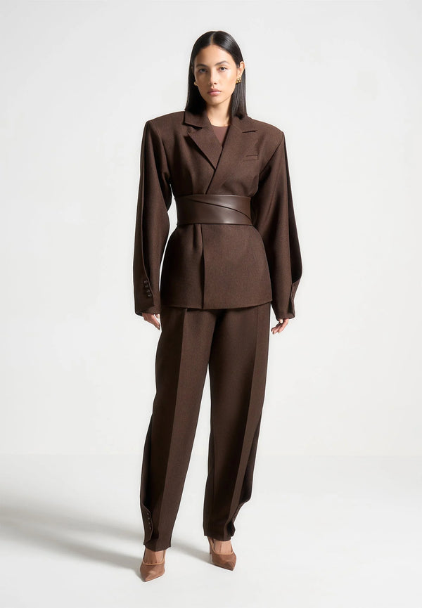 Twist Leg Tailored Trousers in Brown